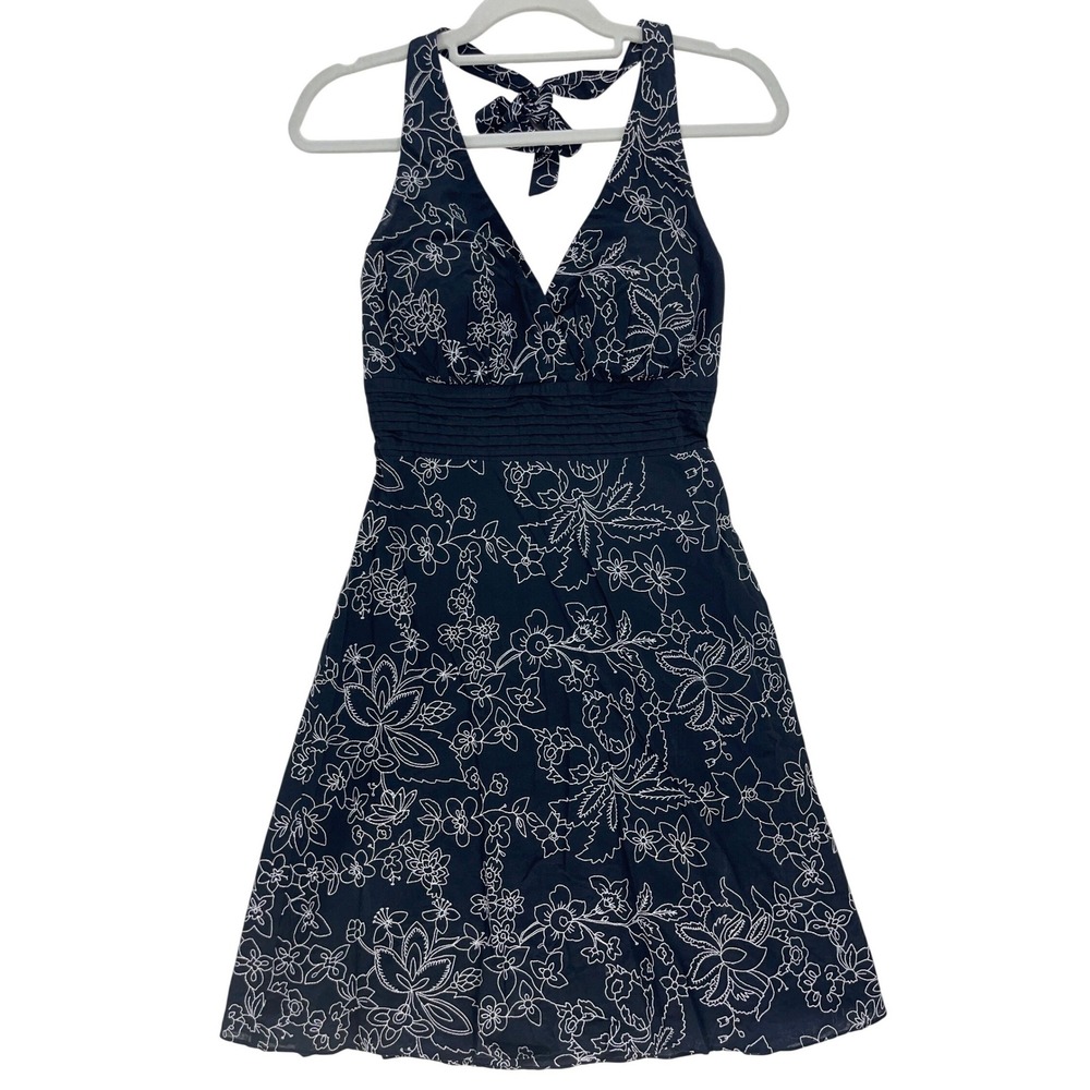 White House Black Market Black Floral Embroidered Halter Dress 4 Summer Chic